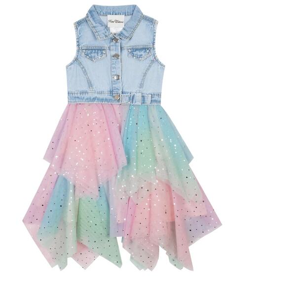 Rare Editions Big Girls Denim Vest to Tiered Ombre Skirt Dress Size 12 NWT - Picture 1 of 2